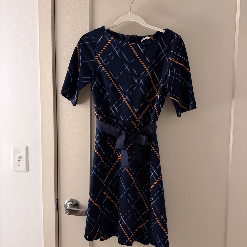 Women Navy and Orange Plaid Dress